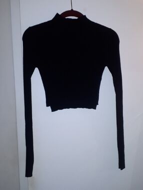 AllSaints Black Cropped Long-Sleeve Mock Neck Top